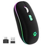 Wireless Mouse, 2.4G Rechargeable Wireless Mouse, Backlit LED Portable Slim Computer Mouse for Laptop, PC, Computer, MacBook, iPad, Chromebook, Notebook (Black)