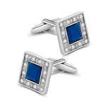 MERIT OCEAN Cufflinks for men, Crystal Square Blue Cuff Links Classical Shirt Suit Cufflinks for Wedding Birthday Business Gifts