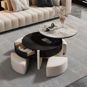 Fully- Assembled Lift Top Coffee Table with Storage, 31.5" Round Modern Coffee Table for Living Room, Center Tables with Storage Shelf and Hidden Compartment, Marble Look