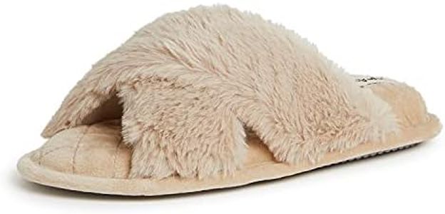 Dearfoams Jessica - Pantofola da donna in finta pelliccia con fascia incrociata, Latte, Large