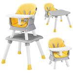 COSTWAY High Chair for Babies and Toddlers, 6 in 1 Convertible Highchair/Table Chair Set/Building Block Table/Booster Seat/Toddler Chair with Safety Harness, Removable Tray