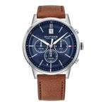 Tommy Hilfiger Men's 44mm Multifunction Quartz Watch - Navy Blue Dial, Light Brown Leather Strap, 3 Sub-Dials, 5ATM Water Resistant - 1791629