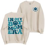 MadalenStore In My Boy Mom Era Sweatshirt - Groovy Boy Mom Era 2 Side Graphic Crewneck, Sand, X-Large