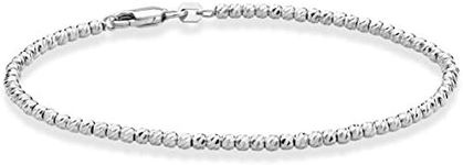 Miabella 925 Sterling Silver or 18Kt Yellow Gold Over Silver Diamond-Cut 2.5mm Bead Ball Chain Bracelet for Women Teen Girls, Made in Italy, Length 7 Inches (women's average length), Sterling Silver