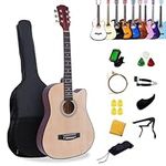 Rosefinch 38 Inch Acoustic Guitar 3/4 Size Cutaway Basswood Guitar for Beginner Adults Childs Starter Bundle Kit (Wood 38 inch)