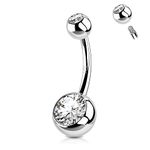 OUFER 14G 925 Belly Bars Sterling Silver Balls Belly Button Bar Navel Ring Piercings Jewellery Clear CZ for Women Gifts Body Jewelry