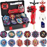 TuKIIE Bey Battling Top Burst Gyro Toy Set, 12 Spinning Tops & 3 Launchers with Black Storage Box, Birthday Gifts for Boys Girls Kids Ages 8+