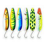 Etic Majestik Fishing Lures - Spoons Kit 100% Brass | UV - 4.5" - ½oz | Bait for Pike Musky Salmon Lakers Trout and More (6pcs)