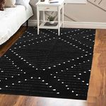 LIVEBOX Boho Washable Rug for Bedroom, Living Room 4' x 6' Black and White, Moroccan Cotton Carpet Indoor Outdoor Throw Area Rug for Entryway Dining Room Porch