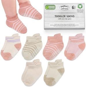 Mother's Choice Organic Cotton Ankle Baby Socks 3-5 Years – 6 Pairs, Soft Breathable Non-Slip Socks for Baby Boys & Girls with Anti-Skid Grip