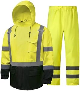 FFTSAFEWARP Hi Vis Rain Jackets for Men Reflective Waterproof High Visibility Class 3 Safety Rain Suit with Black Bottom,Removable Hood