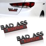 2Pcs Car Bad Ass Edition Emblem, Car Truck 3D Fender Badge Decal Replacement, Auto Accessories for Tailgate Front Grille Hood Trunk Compatible with Car Motorcycle SUV(Red-Black)