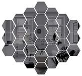 Bikri Kendra - Hexagon 30 Mirror Stickers for Wall, Acrylic Mirror Wall Decor Sticker, Hexagonal Mirror Wall Sticker, Wall Mirror Stickers, Wall Stickers for Hall Room, Bed Room, Kitchen (Black)