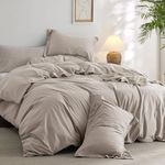 Bedsure 100% Washed Cotton Duvet Cover Queen - Linen Grey Minimalist Cotton Duvet Cover Set Linen Like - 3 Pieces Plain Simple Duvet Cover with 2 Pillow Shams (Linen Grey, Queen, 90"x90")