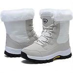 Maxome Snow Boots Womens Winter Boots Waterproof Fur Lined Ankle Boots Mid Calf Outdoor Women Walking Boots Non-Slip Lightweight for Ladies Girls Booties White