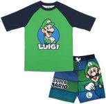 Nintendo Super Mario Bros Boys Swim Wear Rash Guard Set Super Mario 2 Piece Set Boys Swimsuit Boys Rash Guard Boy Swim Trunks Boys Swim Set Mario Brothers Swim Suit Luigi (Green Size 8)