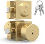 Mega Handles - SUANA Entry Combo I Door Knob and Cylinder Deadbolt and Key Combo - Heavy Duty Locking Door Knob for Left or Right-Handed Doors – Satin Brass