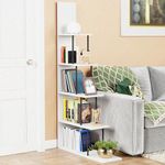 Lukzer 5-Tier L-Shaped Multipurpose Book Shelf | Unique Step Pattern in Stylish Natural Engineered Wood for Home Library, Office, Bedroom & Living Room | Elegant Display Unit (MRM-015/White)