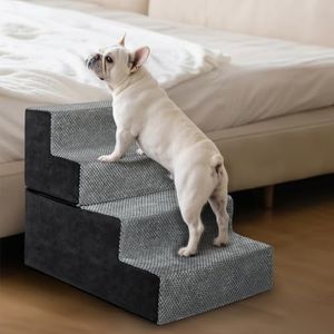 PaWz Dog Stairs Ramp for Small & Old Dogs and Cats,4 Steps High Density Foam Dog Ramp for High Sofa, Bed,Couch,Pet Stairs with Storage Pocket, Removable Cover,Non-Slip Design