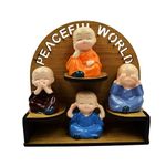 Amazon Brand - Umi Resin Buddha Monk on Wooden Base Statue | Home Decor Items Figurines Showpiece | Good Luck Sculpture Cute Mini Baby Buddha Statue for Table Top Decoration, Car Dashboard