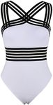 Hilor Modest Swimsuit for Curvy Women Tummy Control Bathing Suits Slimming Twist Front Swimwear White 3XL/US18