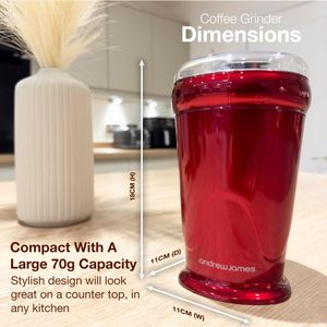Andrew James Electric Coffee Grinder – 150W, 70g, Red, One-Touch