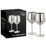 Oak & Steel - Elegant Large Wine Glasses, 550ml - Unbreakable Glass Gift Set for Home Bar, Wedding, Anniversary, Birthday Party (2, Silver)