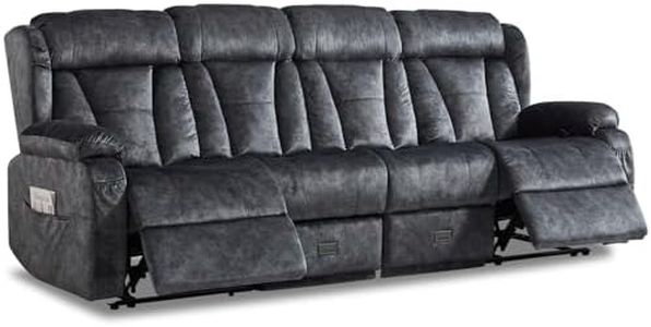 WISHDEER Loveseat Recliner Sofa,4 Seater Recliner Couch, Manual Reclining Loveseat with Console for Living Room, Home Theater Seating with AC/USB C/USB Ports Drawer Cup Holder(Grey, 4 Seater)