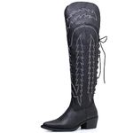 GLOBALWIN Women's Cowboy Western Fashion Over The Knee Thigh High Cowgirl Boots Low Heel, 23yy08 Black, 7