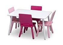 Delta Children Kids Table and Chair Set (4 Chairs Included), White/Pink