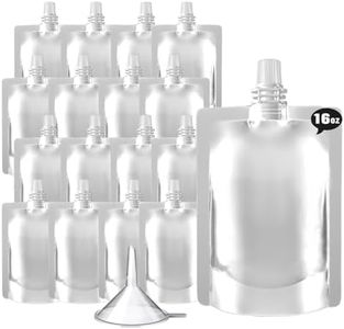 16 Pcs Plastic Flasks-Reusable 16OZ Drink Bags,Leak-Proof, BPA-Free for Travel,Plastic Flasks,Juice Travel Drink Bags for Travel Outdoor Sports, Concerts, Events(16OZ,16PCS)