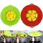 AuSincere Spill Stopper Lid Cover,Anti Spill Lid Cover,No Boil Over Lid,Pot Cover Silicone Spill Stopper Lid,Boil Over Safeguard, 11inch and 10.2inch Multi-Function Kitchen Tool(Green And Red)