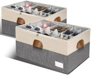 RONCHIL Shoe Organizer for Closet, Foldable Shoe Storage Bins with Clear Cover, Space Saving Shoes Holder with 4 Handles, Large Adjustable Shoe Box Storage Containers, Fits 12-24 Pairs, 2 Pack, Beige
