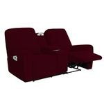 Easy-Going Stretch Recliner Loveseat Cover with Center Console Sofa Slipcover Soft Fitted Fleece 2 Seats Couch with Holder and Storage Washable Furniture Protector Wine