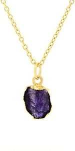 Gempires Natural Raw Amethyst Electro Plated Pendant Necklace, 8-15 mm Stone With 16 + 2 Inch Adjustable Chain (Amethyst)