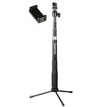 Smatree® SmaPole Q3 Telescoping Pole / Selfie Stick +Folding 3 Legs Support Stand for GoPro Hero, Hero4, Hero3+/3/2/1 hd Cameras & 1/4" Threaded Hole Compact Cameras & Cell Phones, With Cell Phone Holder +Tripod Mount Adapter +Thumbscrew