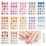 JSRQT 12 Sheets Colorful Nail Stickers, Cute Cartoon Full Wrap Nail Art Stickers Decals Kids Girls, Self Adhesive Nail Polish Stickers with Nail File, Nail Stickers Strip with Rainbow Heart Unicorn