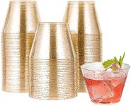 Suniney 40 PCS Disposable Cups Gold Glitter Plastic Cups, 9Oz Disposable Clear Drinking Cups, Fashion Party Cups Wine Cups Glasses Tumblers for Wedding Bridal Shower Baby Shower Birthday Anniversary Home Office Bars Champagne Cold Drinks Tea Punch Juice Soda