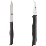 ZWILLING Twin Grip Paring Knife 4-inch + ZWILLING Twin Grip Premium Stainless Steel Curved Pairing Peeling Knife 2.25 Inches (Black)