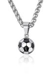 3D Soccer Football Necklace Stainless Steel Ball Pendant Enamel Black Mini Soccer Jewelry Lucky Charm Gift 22"