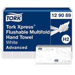 Tork Xpress Flushable Multifold Hand Towels 129089 - H2 Advanced Folded Paper Towels for Dispenser - Absorbent, Tear Resistant, 2-Ply, White - 21 x 200 Sheets