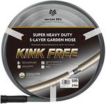 Worth Garden 3/4 in. x 50 ft. Garden Hose - 3/4'' x 50' Durable PVC Non Kinking Heavy Duty Water Hose with Brass Fittings - Grey Long Hose - 12-YEAR WARRANTY - H065D04