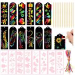 QNCIGER 24 Pcs 3 Style Magic Scratch Rainbow Bookmarks for Kids Students Party Favor Scratch Paper DIY Bookmarks with Scratching Tools Satin Ribbons for Classroom Activities