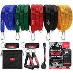 Resistance Bands Set with Handles, Door Anchor, Ankle Straps + Exercise Ebook, 5 Long Fabric Tubes Premium Heavy Duty Expander Cords, Full Body Butt Leg Fitness Workout Women Powerlifting Training Men