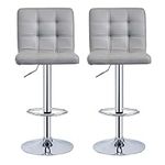 Bar Stools, Height Adjustable Cuban Bar Chairs Synthetic Leather 360° Swivel Kitchen Stool with Backrest and Footrest for Breakfast Bar, Counter, Kitchen and Home Barstools (Gray, Set of 2 Stools)