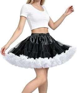 Women's Elastic Waist Chiffon Petticoat Puffy Tutu Tulle Skirt Princess Ballet Dance Pettiskirts Underskirt Black White