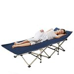 TRAY Folding Camping Cots for Adults Heavy Duty, Camp Pliable Extra Wide Sturdy Portable Sleeping Cot for Camp Office Use, Hiking, Mountaineering, Hospital, Beach, Travel Bed (300 Lbs)