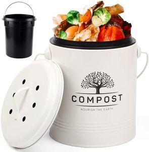 Perfnique Kitchen Compost Bin, 1.3 Gallon Countertop Compost Bin with Lid, Indoor Compost Bucket Includes Inner Bucket Liner and Carbon Filter, Small Compost Bin