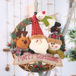 LATERN Christmas Doll Wreath, 30CM Christmas Doll Hanging Wreath Artificial Rattan Pine Leaves Red Berries Wreath with Elk Santa Snowman Plush Doll for Xmas Front Door Wall Window Fireplace Decoration