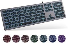 POWZAN Aluminum Quiet Wired Keyboard Backlit- Slim Chiclet Keyboard Compatible with Apple iMac, MacBook, Mac and PC, USB Keyboard Numeric Keypad RGB Lighted Key - Space Gray